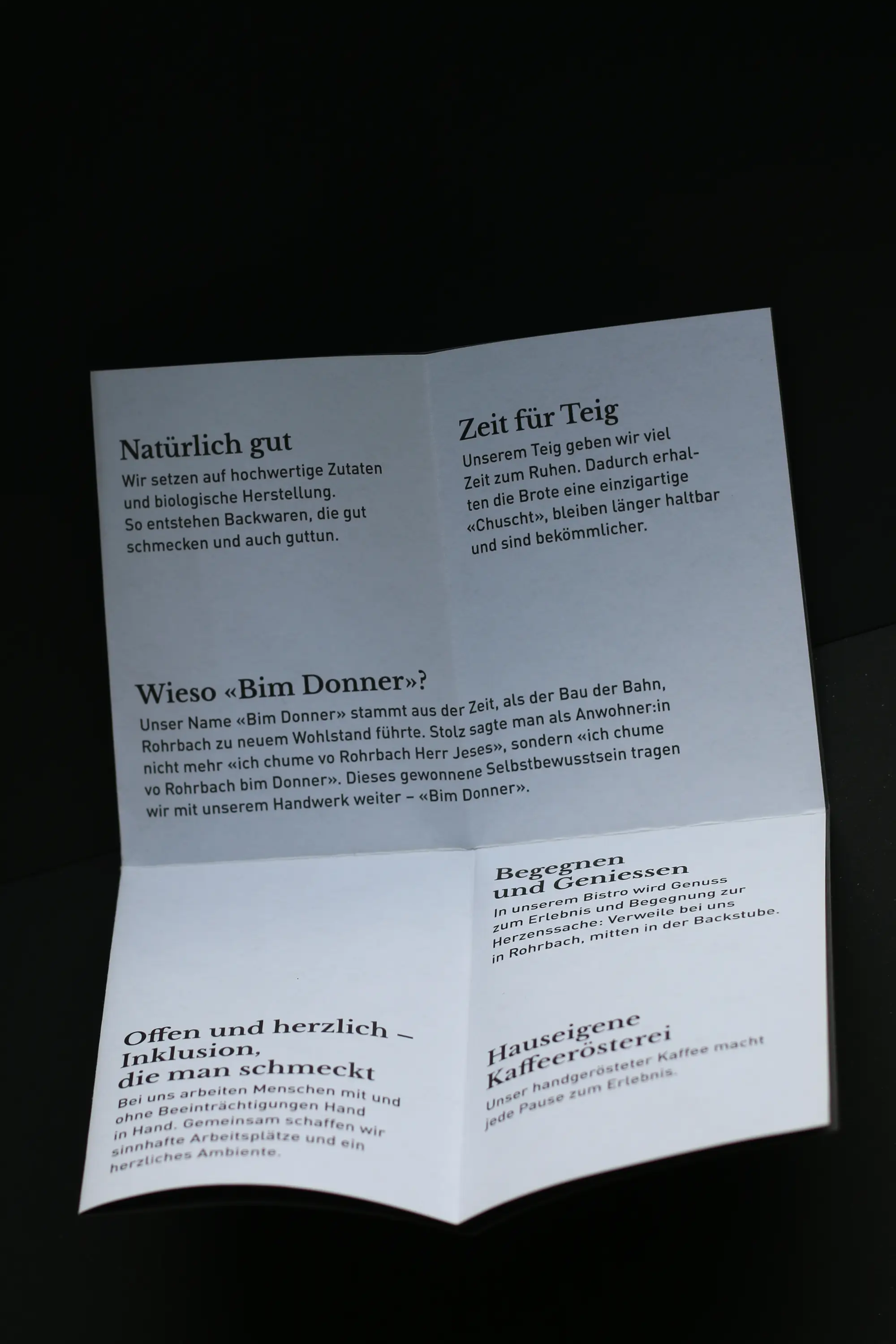 Faltflyer geöffnet Innenseite Bio Bäckerei und Kaffeerösterei Bim Donner